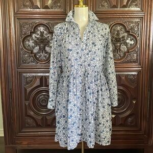 EUC J Crew Blue & White Collared Shirt-type Long Sleeve Dress w/ Pockets adorbs!
